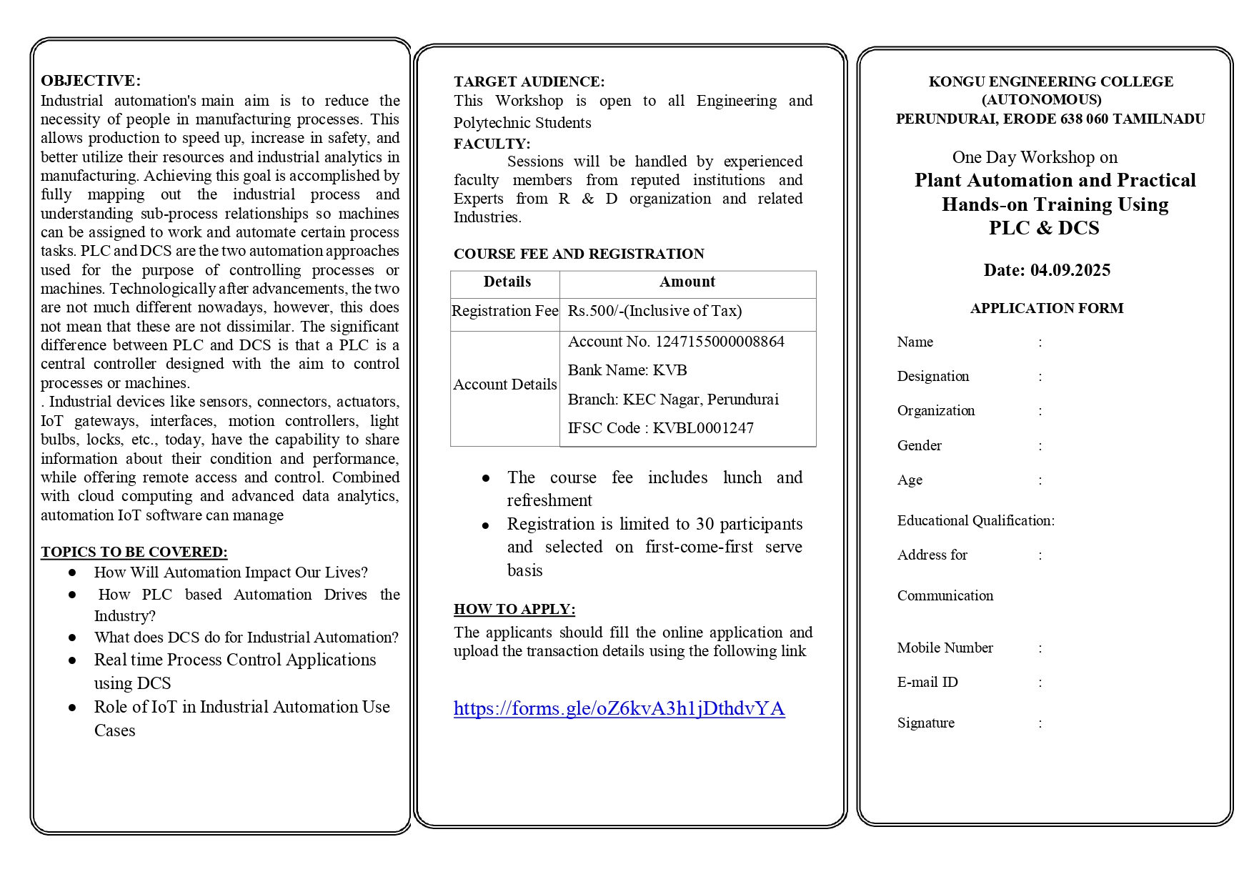 One Day Workshop on Plant Automation and Practical Hands-on Training Using PLC & DCS 2025